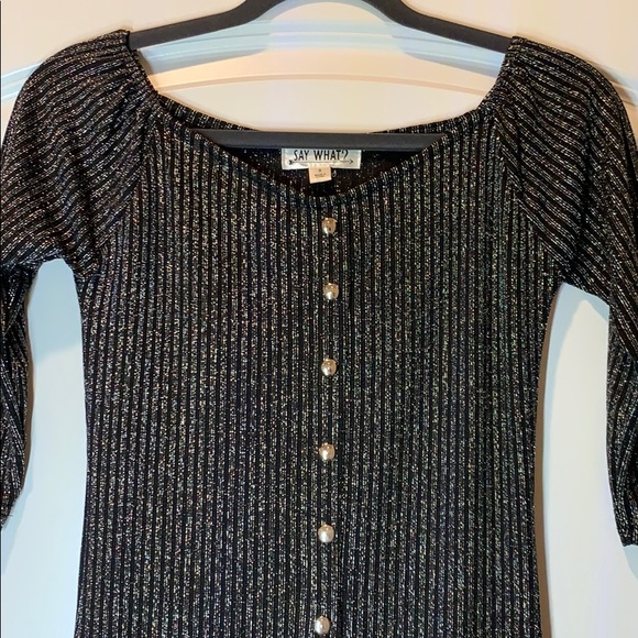 Say What? Off shoulder, sparkly Midi Dress, Sz Sm - Picture 3 of 9